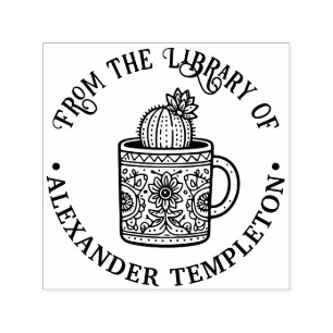 Tampon Auto-encreur Flower Cactus Café Cup #1P Library Nom du livre
