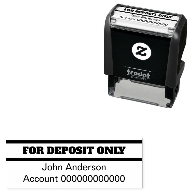 Tampon Auto-encreur For Deposit Only (Bold) Name Bank Account Number (En situation)