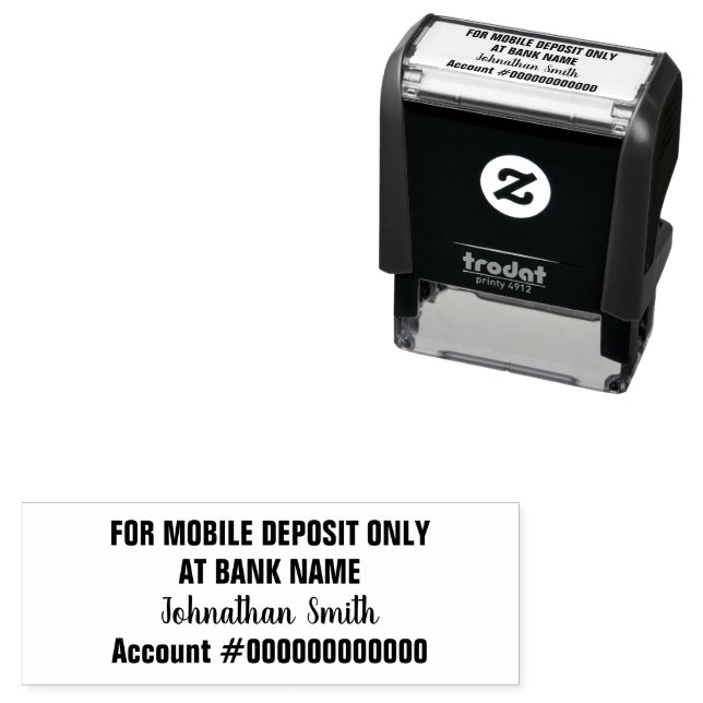 Tampon Auto-encreur For Mobile Deposit Only Cursive Name Bank Account (En situation)
