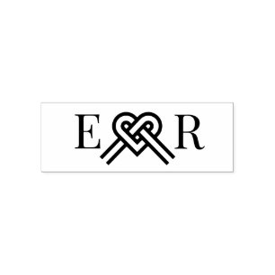 Tampon Auto-encreur Forme cardiaque Aimer noeud Couple 2 Monogramme in