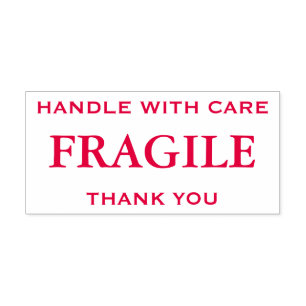 Tampon Auto-encreur Fragile rouge, poignée avec soin, Merci