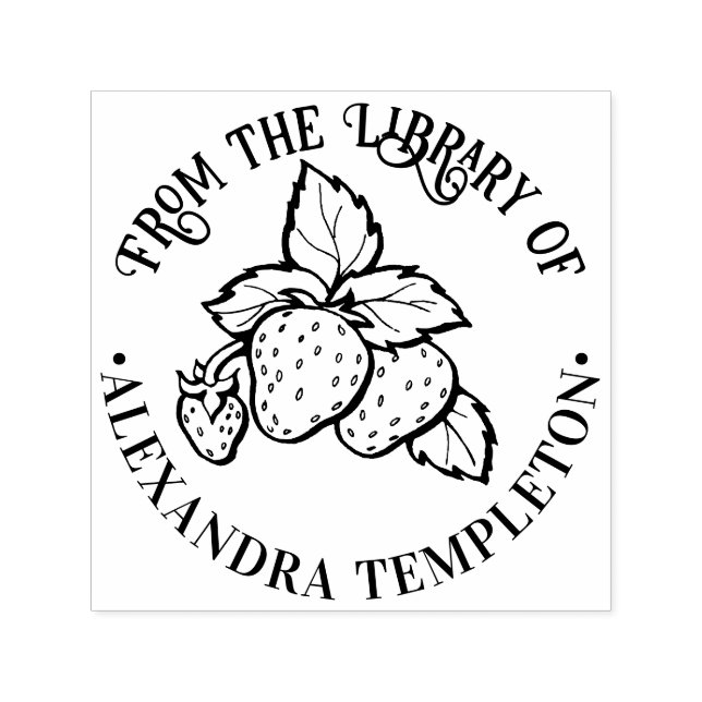 Tampon Auto-encreur Fraises mignonnes avec nom de bibliothèque (Design)