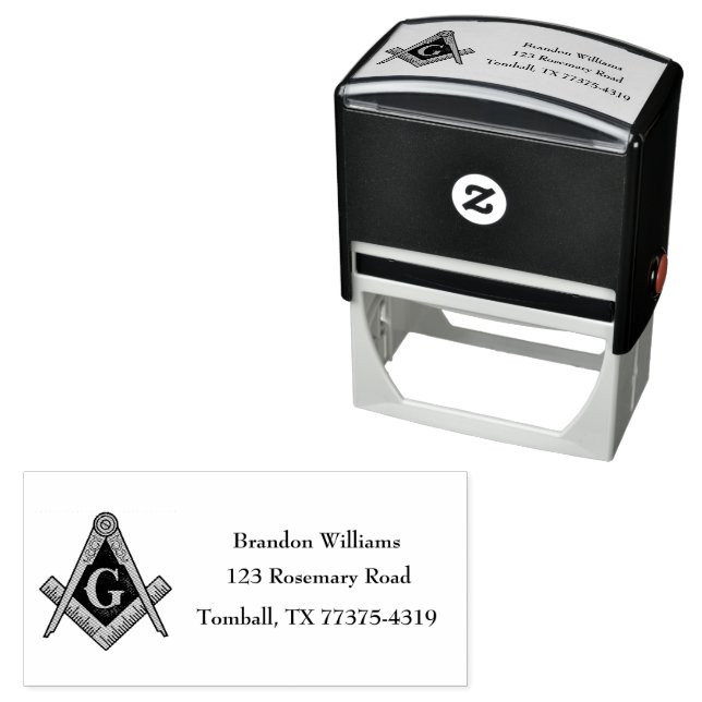 Tampon Auto-encreur Freemason Masonic Carré et Compass (En situation)