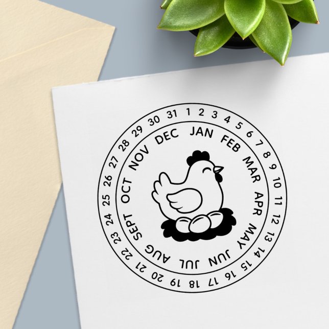 Tampon Auto-encreur Fresh Chicken Eggs Carton Date Wheel (Créateur téléchargé)