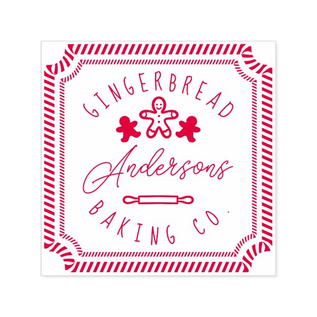 Tampon Auto-encreur Fun Gingerbread Cookies Nom de famille personnalis (Design)