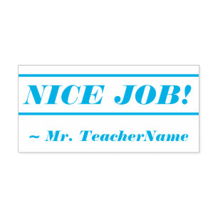 Tampon Auto-encreur Fun "JOB NICE !" + Nom de l'enseignant Timbre en c