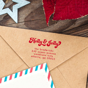 Tampon Auto-encreur Funky Retro Holly Jolly Christmas Adresse de retou