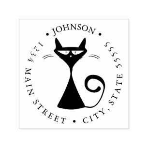 Tampon Auto-encreur Funny Black Cat Silhouette Étiquette retour
