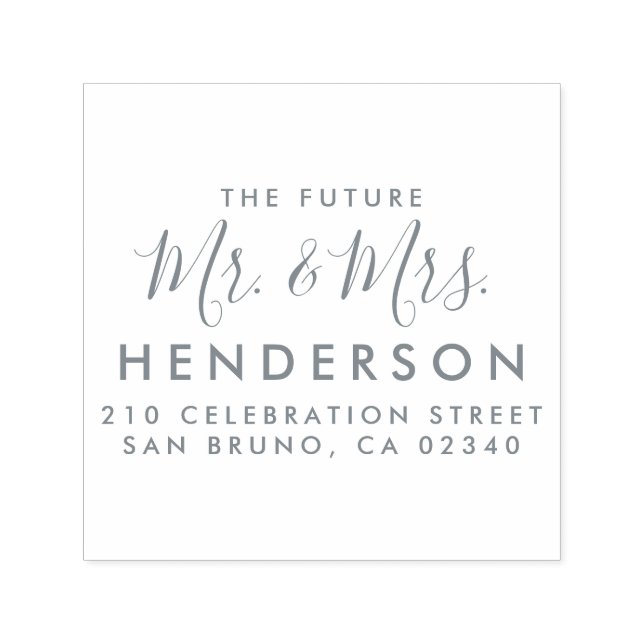 Tampon Auto-encreur Futur M & Mme Script Nom moderne Adresse de retour (Design)