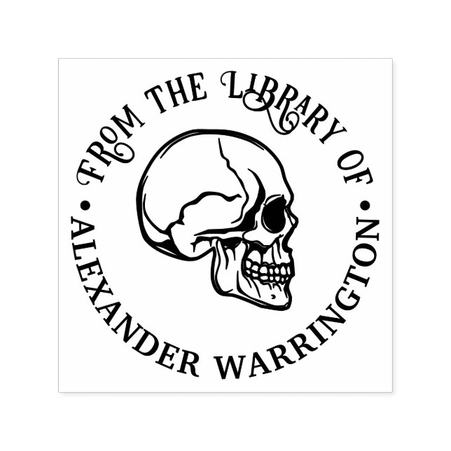Tampon Auto-encreur Gothique Human Skull Side View Rnd Library Nom du  (Design)