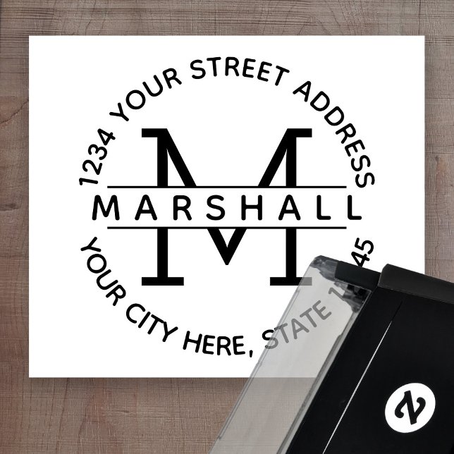 Tampon Auto-encreur Grand monogramme avec nom et adresse de retour (Créateur téléchargé)