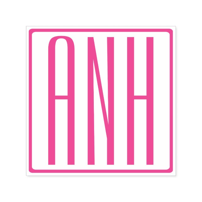 Tampon Auto-encreur Gras Moderne 3 Initiales Fuchsia Pink Monogramme (Design)