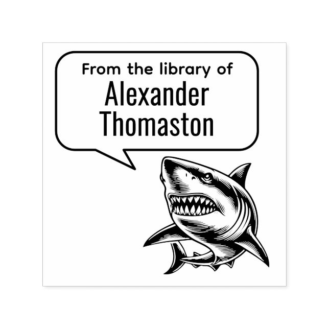 Tampon Auto-encreur Great White Shark Talk Bubble Library Nom du livre (Design)