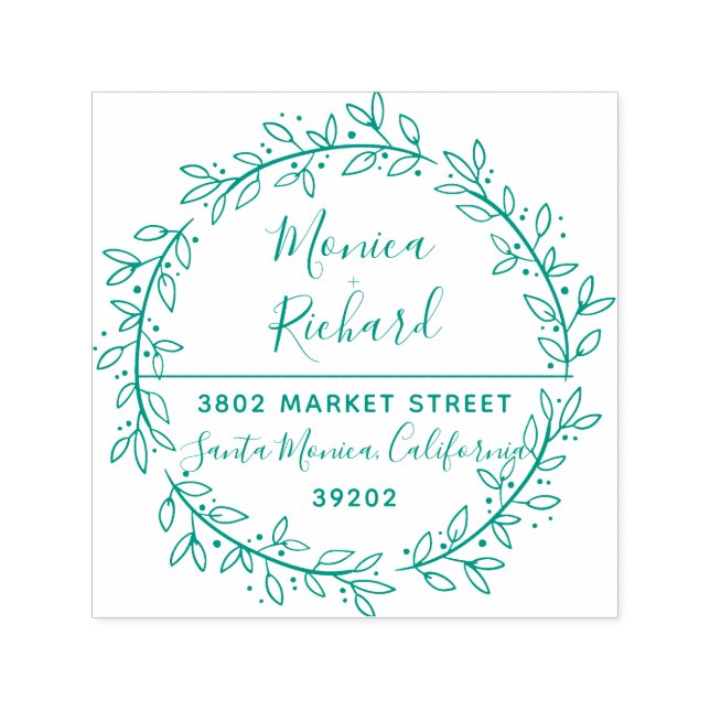 Tampon Auto-encreur Green Botanical Wreath Mariage Adresse de retour (Design)