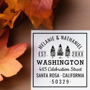 Tampon Auto-encreur Green Pine Trees Rustic Mariage Adresse de retour