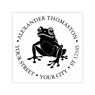 Tampon Auto-encreur Grenouille rustique #1 Amphibien Rond Nom Adresse