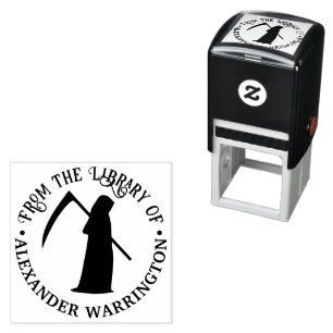 Tampon Auto-encreur Grim Reaper Silhouette Round Library Nom du livre