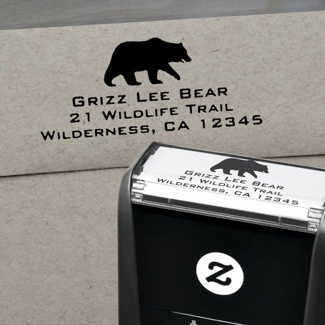 Tampon Auto-encreur Grizzli Ours Silhouette Faune Adresse de retour (Créateur téléchargé)