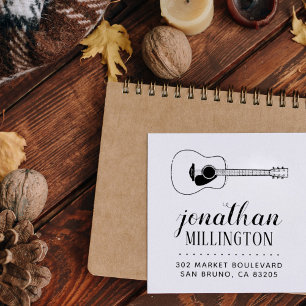 Tampon Auto-encreur Guitare Acoustique Simple Nom Script Adresse de re