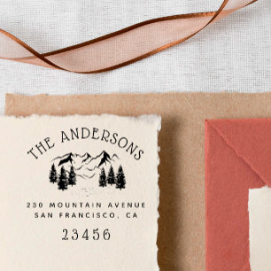 Tampon Auto-encreur Hand Drawn Mountains & Pine Trees Adresse de retou