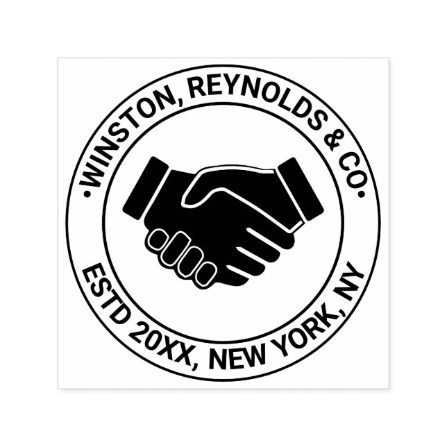 Tampon Auto-encreur Handshake Business Nom professionnel Estd Date Loc (Design)
