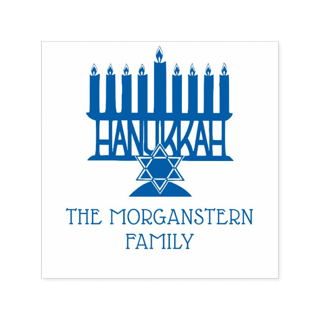 Tampon Auto-encreur Hanoukka Chanukah Lit Menorah #2 Nom de famille (Design)