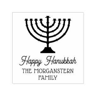 Tampon Auto-encreur Hanoukka Chanukah Menorah Nom de famille