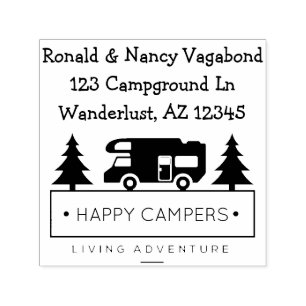 Tampon Auto-encreur Happy Campers   Camping Rustique Retraité