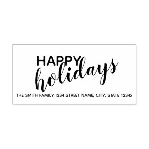 Tampon Auto-encreur 'Happy Holidays' Modern Holiday Adresse de retour