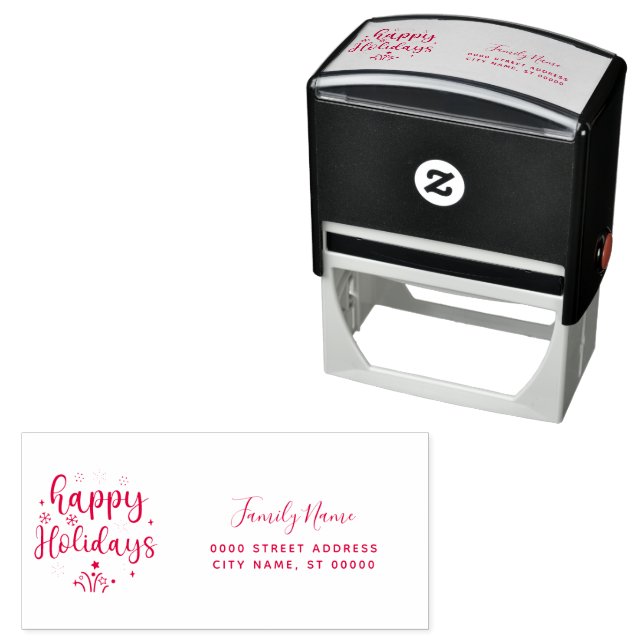 Tampon Auto-encreur Happy Holidays Return Adresse Self-inking Timbre (En situation)