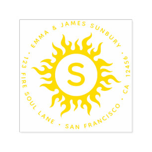 Tampon Auto-encreur Happy Sunny Sun Circle Monogramme - Adresse de ret