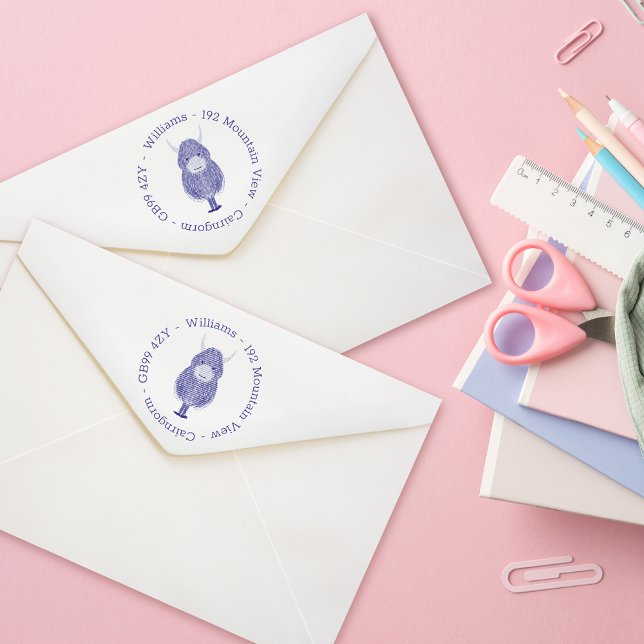 Tampon Auto-encreur Highland Cow Family Address Self-inking Stamp (Créateur téléchargé)