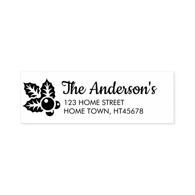 Tampon Auto-encreur Hiver Holly Nom Adresse de retour (Design)