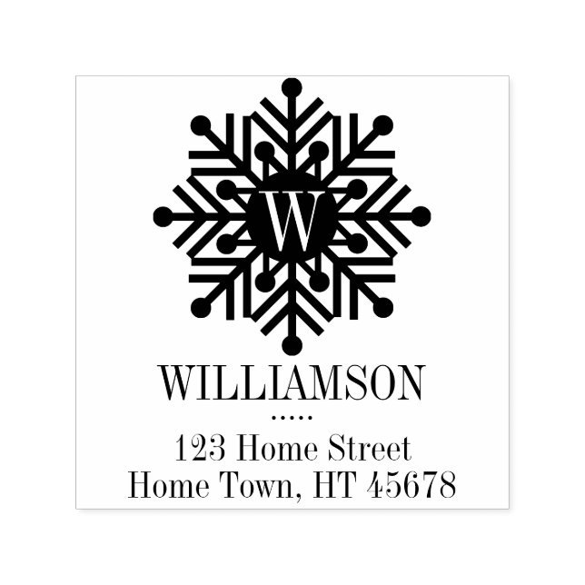 Tampon Auto-encreur Holiday Monogram Carré Snowflake Adresse de retour (Design)
