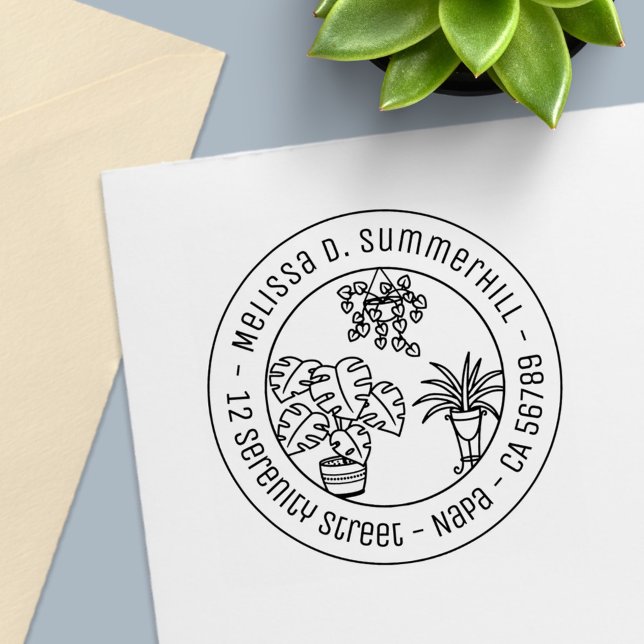 Tampon Auto-encreur Houseplants Hobby Round Address (Créateur téléchargé)