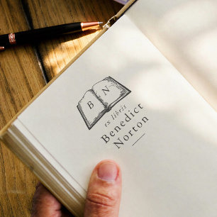 Tampon Auto-encreur Illustrations de livres vintage Initiales Ex Libri