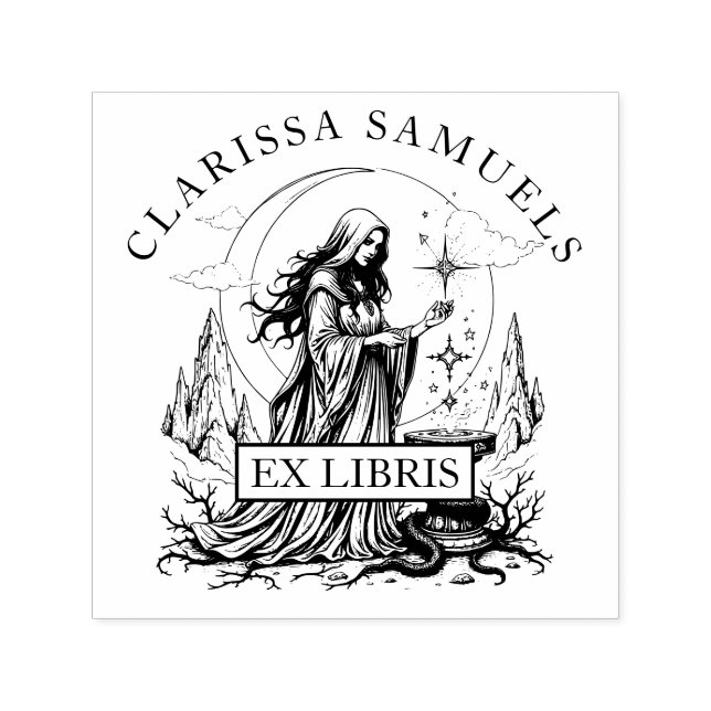 Tampon Auto-encreur Imaginaire foncé Sorceress Ex Libris Bibliothèque  (Design)