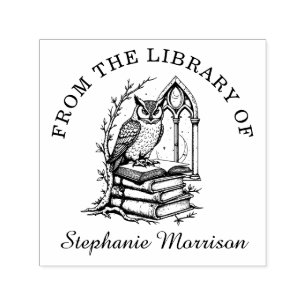 Tampon Auto-encreur Imaginaire Owl Library Ex Libris Bookplate Stamp