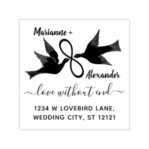 Tampon Auto-encreur Infini Lovebirds mariage   Adresse de retour perso