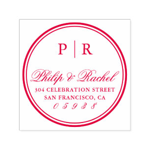 Tampon Auto-encreur Initiales classiques Mariage rond Adresse de retou