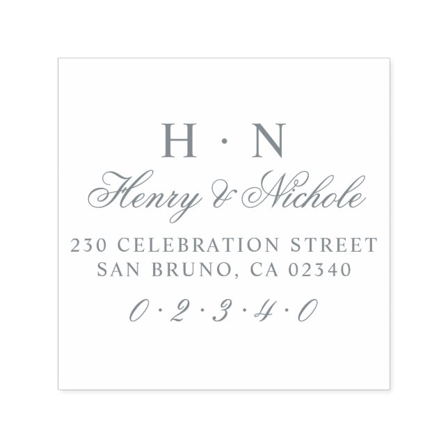 Tampon Auto-encreur Initiales classiques Noms et adresse de Mariage de (Design)