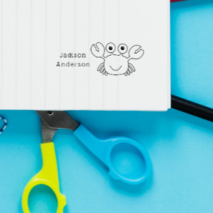 Tampon Auto-encreur Joli Crabe Doodle dessiné à la main Nom personnali