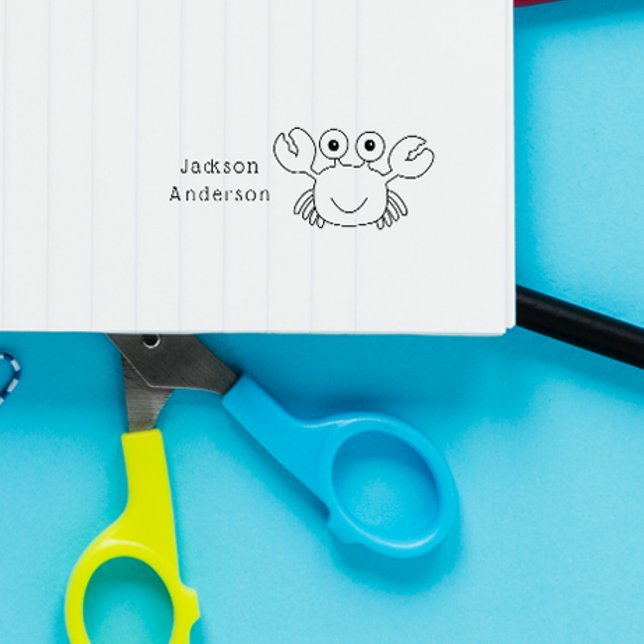 Tampon Auto-encreur Joli Crabe Doodle dessiné à la main Nom personnali (Créateur téléchargé)