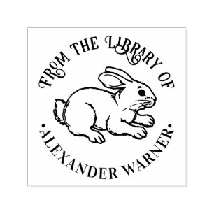 Tampon Auto-encreur Joli lapin bunny Line Art Rond Nom de la bibliothè