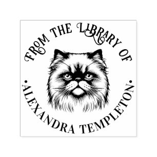 Tampon Auto-encreur Joli visage de chat himalayen Nom du livre de bibl