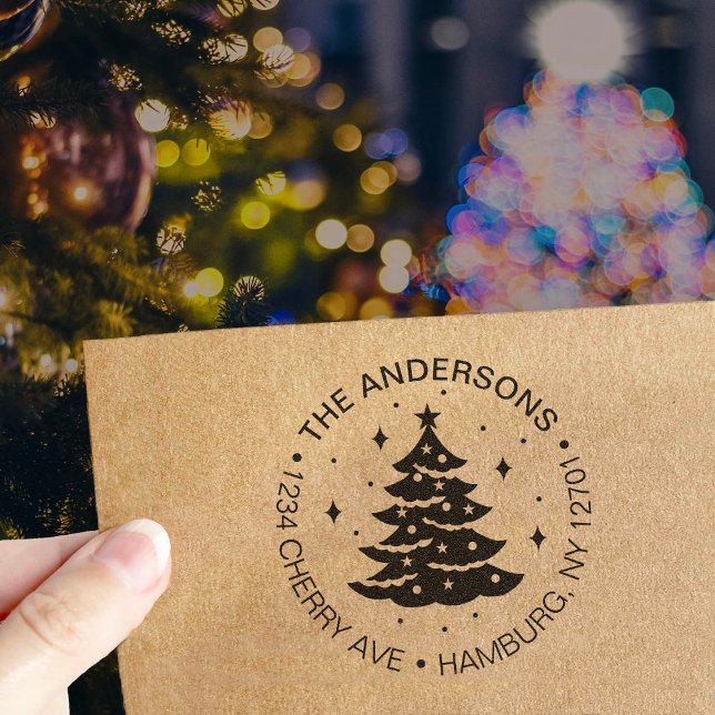 Tampon Auto-encreur Jolie Noël Tree Holiday Adresse de retour (Créateur téléchargé)