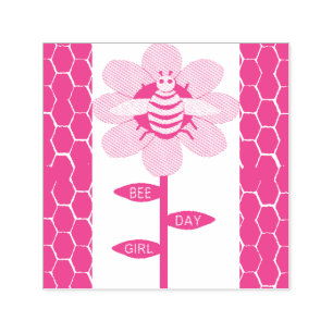 Tampon Auto-encreur Joyeuse Bee Day Girl rose Anniversaire Bumblebee