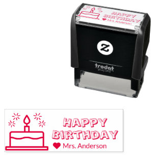 Tampon Auto-encreur Joyeux anniversaire de l'enseignant à la mignonne 
