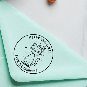 Tampon Auto-encreur Joyeux chat de Noël personnalisé joli animal de co
