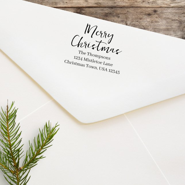Tampon Auto-encreur Joyeux Noël Adresse de retour personnalisée (Merry Christmas return address stamp. )
